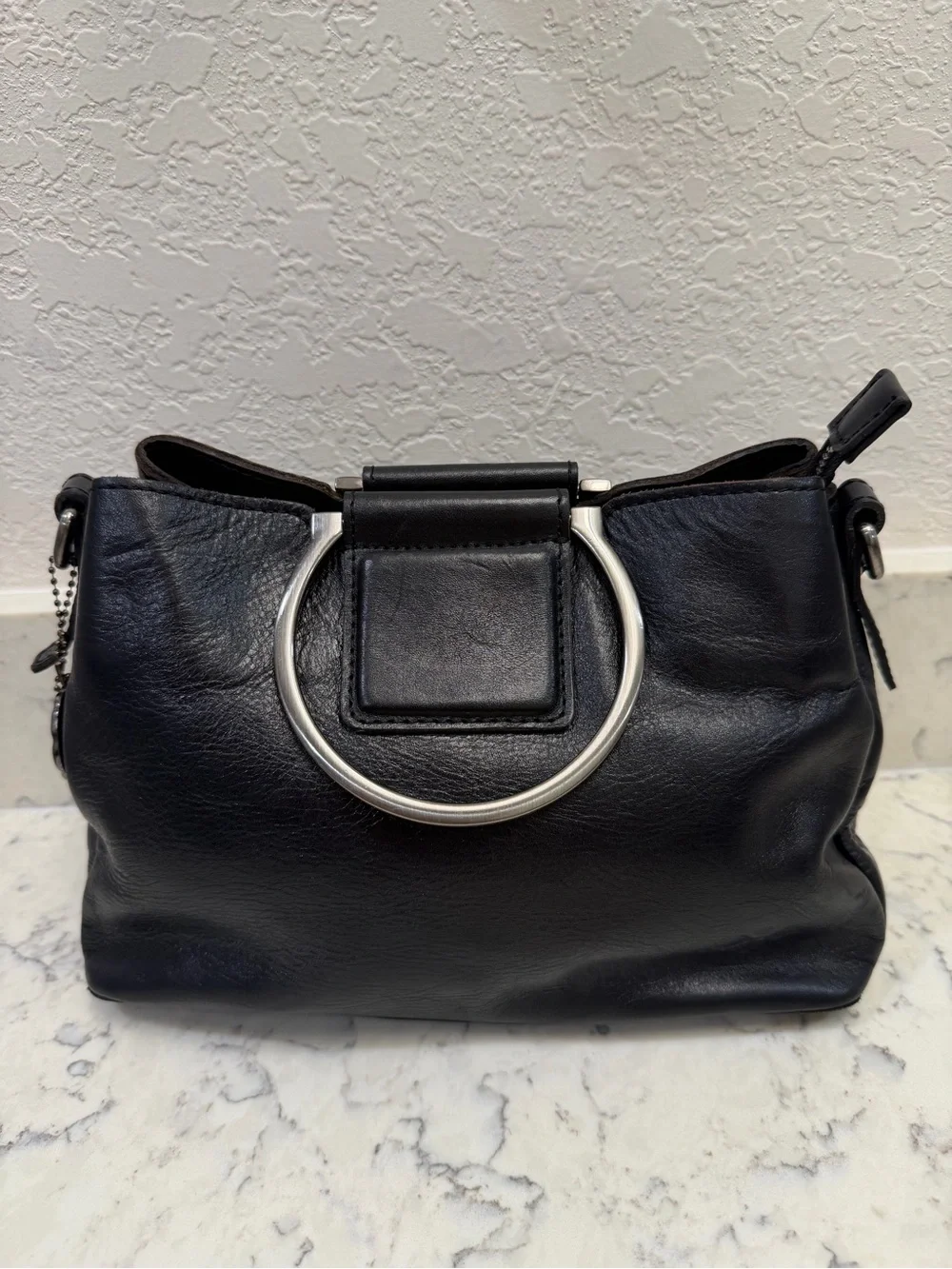 Patricia Nash 10th Anniversary Black Leather Satchel Top Handle Bag